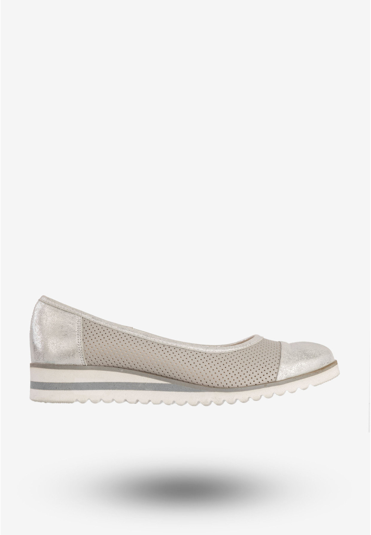 Baleriny Damskie Skórzane Buty Eleganckie Srebrne Zaranto D-307