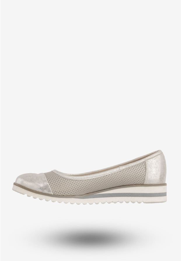Baleriny Damskie Skórzane Buty Eleganckie Srebrne Zaranto D-307