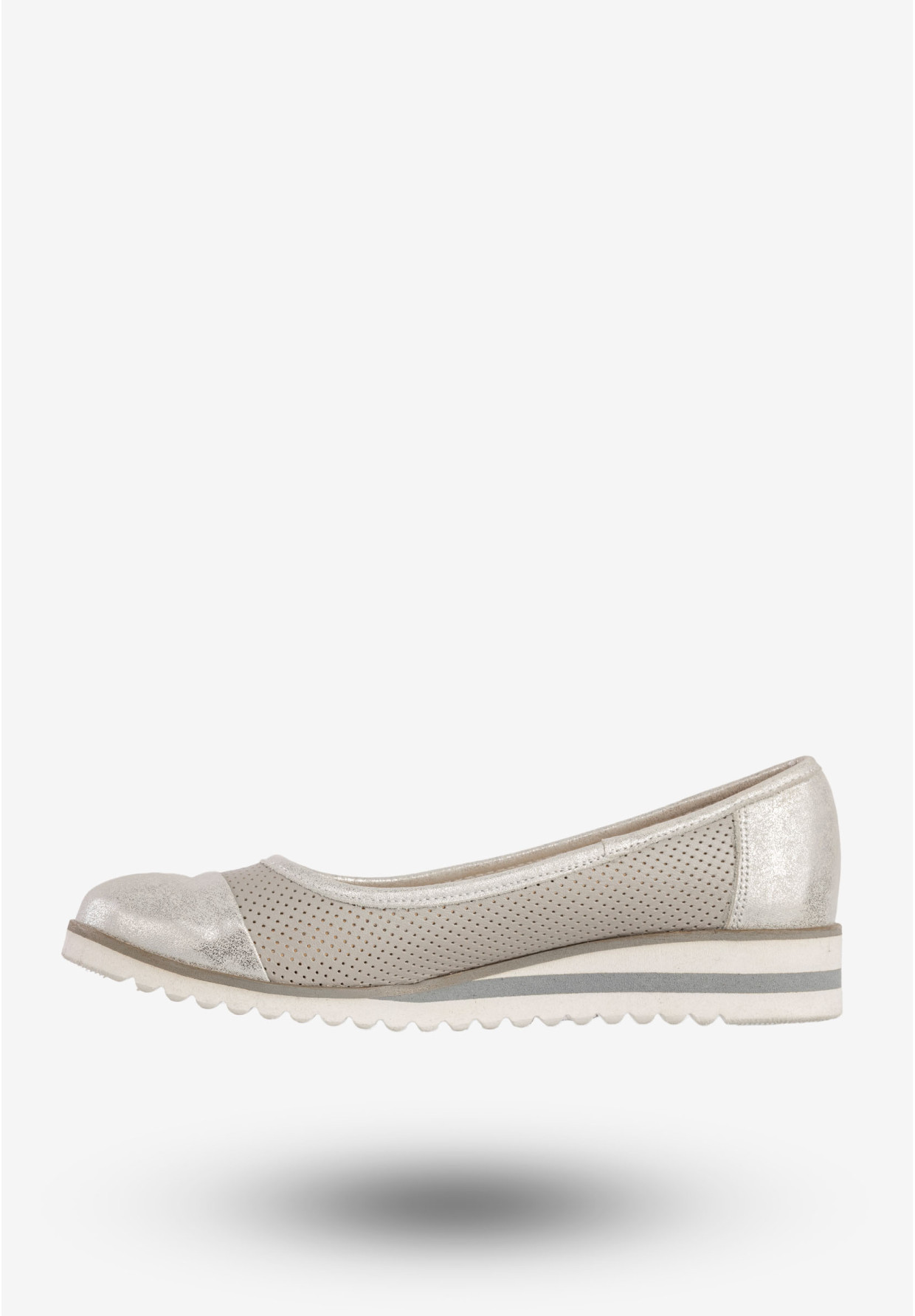 Baleriny Damskie Skórzane Buty Eleganckie Srebrne Zaranto D-307