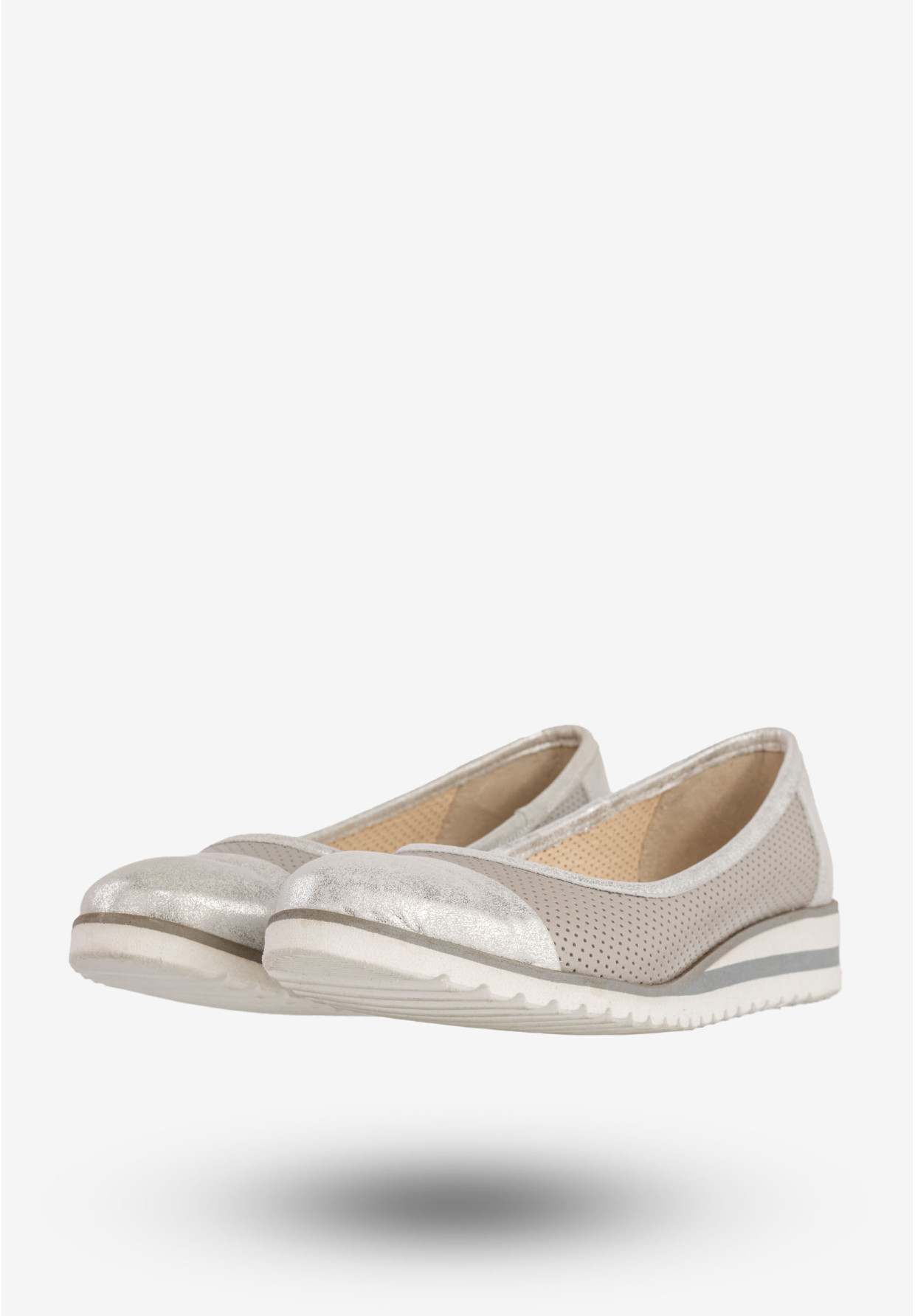Baleriny Damskie Skórzane Buty Eleganckie Srebrne Zaranto D-307