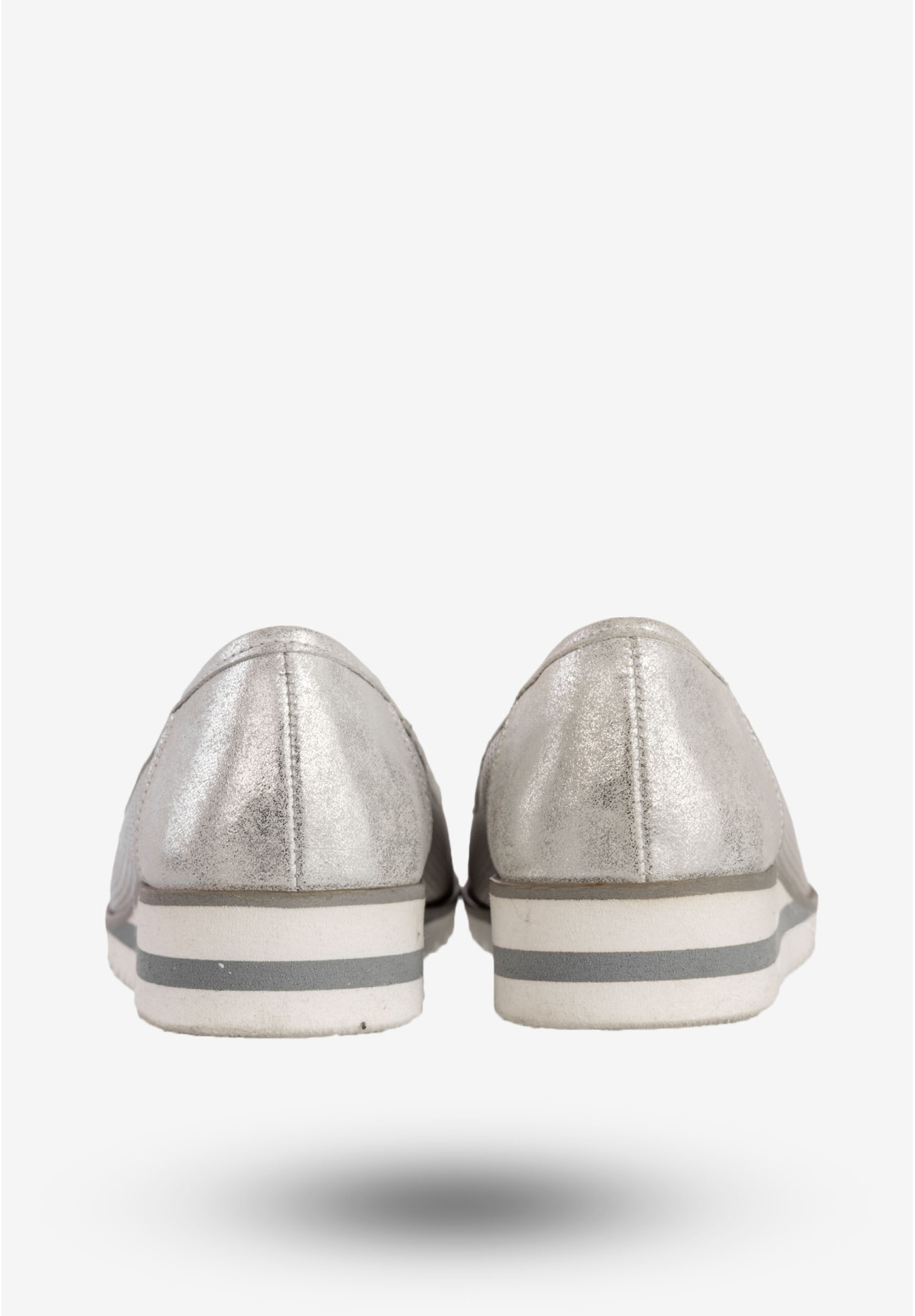 Baleriny Damskie Skórzane Buty Eleganckie Srebrne Zaranto D-307