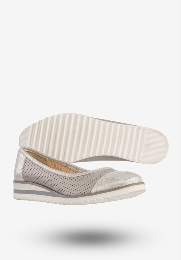 Baleriny Damskie Skórzane Buty Eleganckie Srebrne Zaranto D-307
