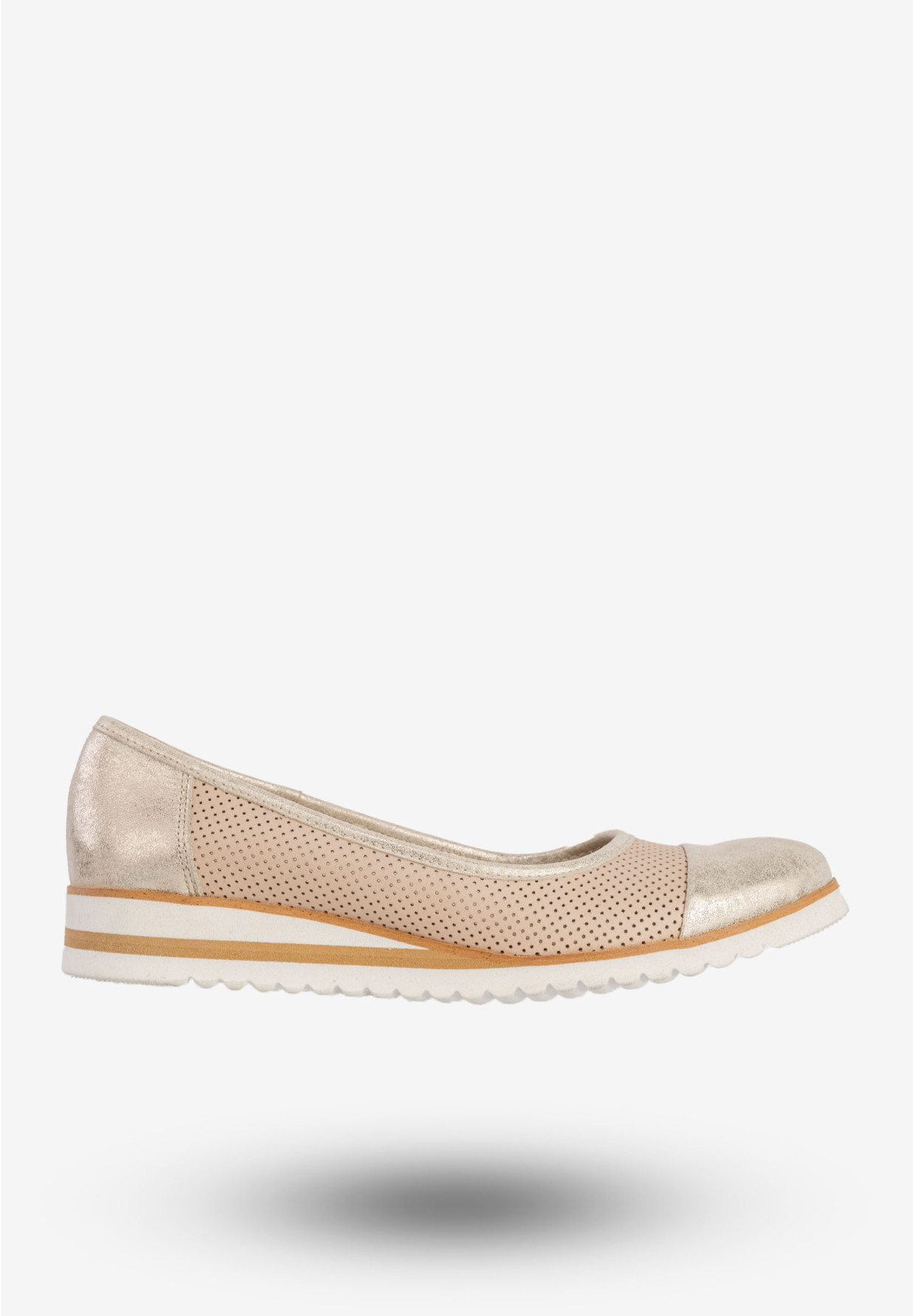 Baleriny Damskie Skórzane Buty Eleganckie Beżowe Zaranto D-307