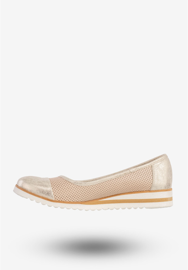 Baleriny Damskie Skórzane Buty Eleganckie Beżowe Zaranto D-307