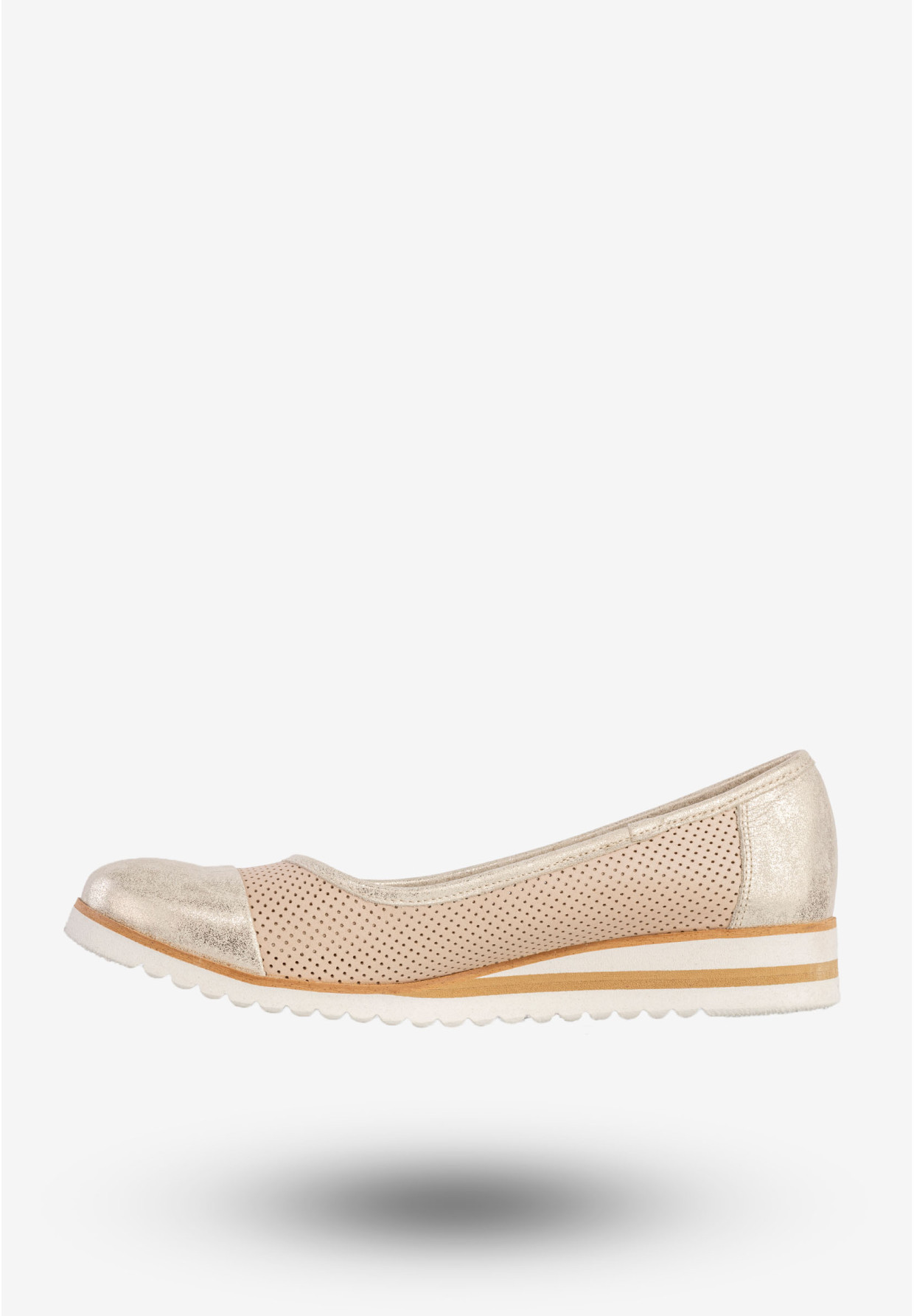 Baleriny Damskie Skórzane Buty Eleganckie Beżowe Zaranto D-307