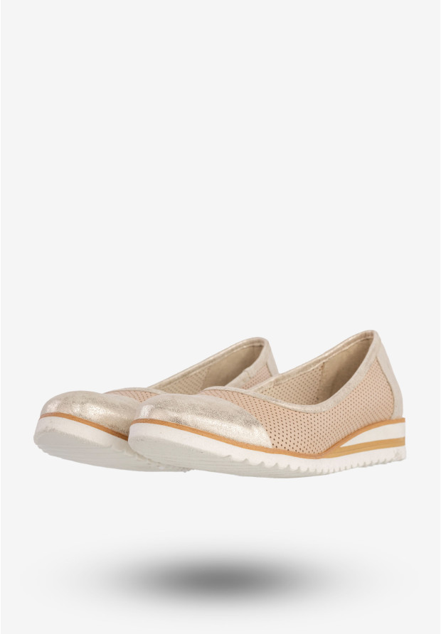Baleriny Damskie Skórzane Buty Eleganckie Beżowe Zaranto D-307