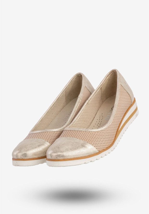 Baleriny Damskie Skórzane Buty Eleganckie Beżowe Zaranto D-307
