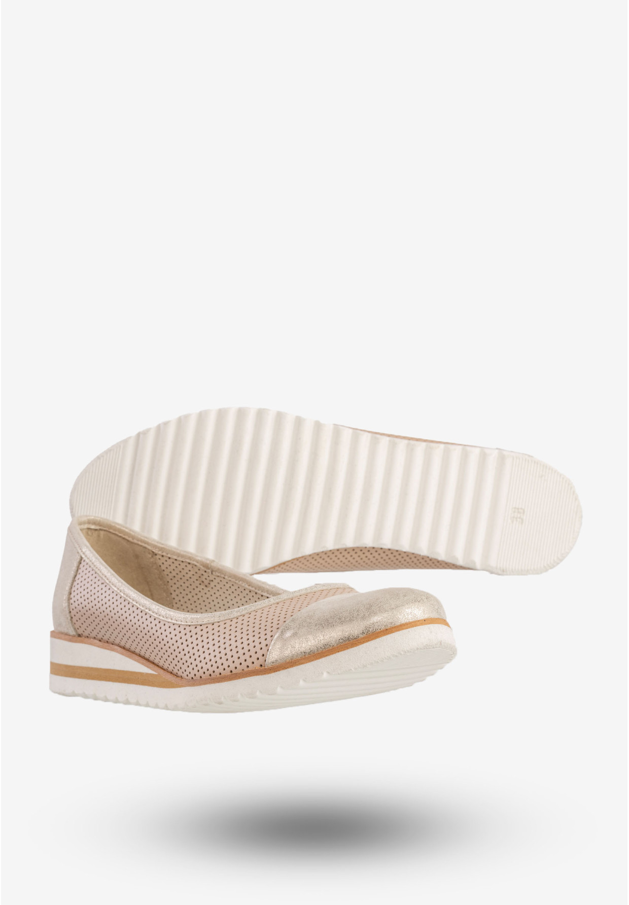 Baleriny Damskie Skórzane Buty Eleganckie Beżowe Zaranto D-307