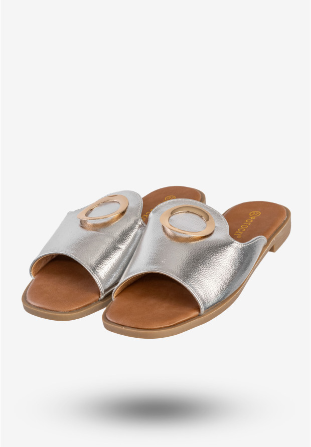 Klapki Damskie Ekoskóra Eleganckie Buty Srebrne Potocki 23-21008SL