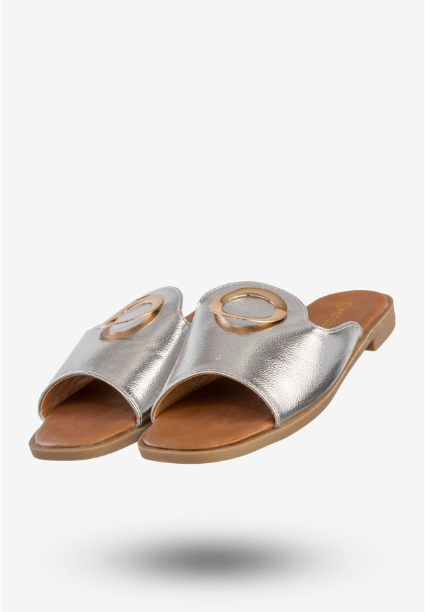Klapki Damskie Ekoskóra Eleganckie Buty Srebrne Potocki 23-21008SL