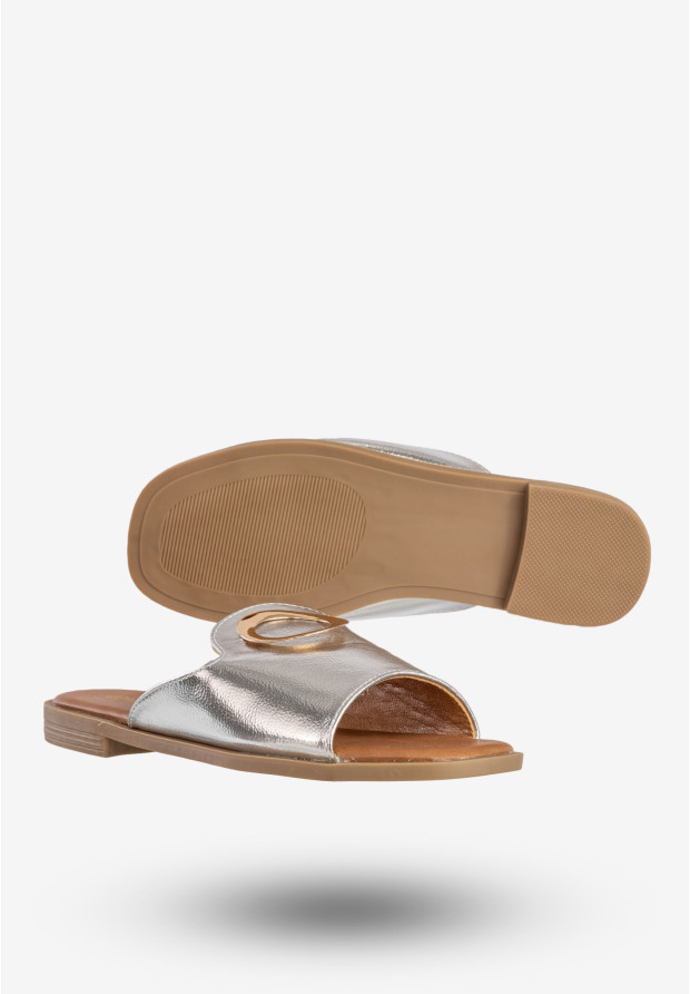 Klapki Damskie Ekoskóra Eleganckie Buty Srebrne Potocki 23-21008SL