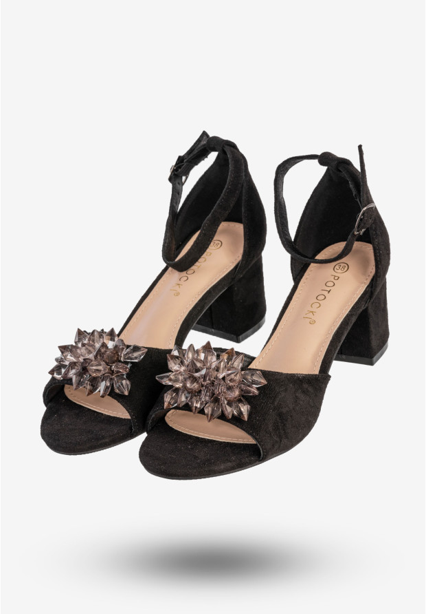 Sandały Damskie Eleganckie Buty Na Obcasie Czarne Potocki 23-20019BK