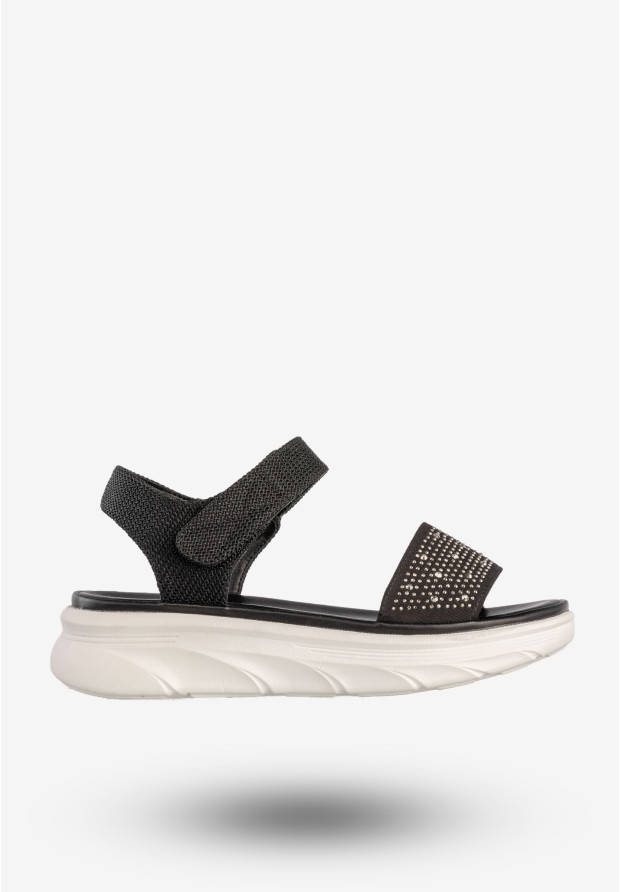Sandały Damskie Na Platformie Na Rzepy Buty Czarne Potocki 24-03303BK