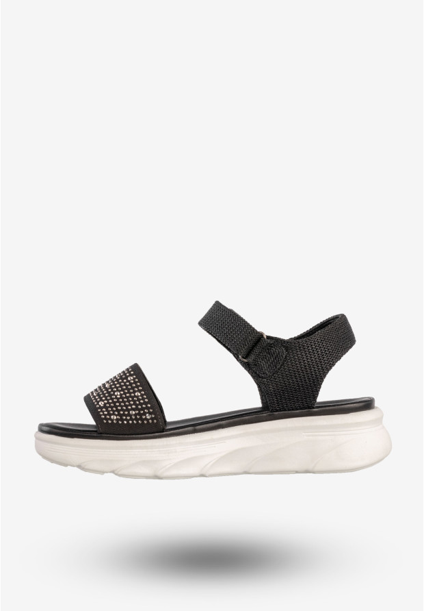 Sandały Damskie Na Platformie Na Rzepy Buty Czarne Potocki 24-03303BK