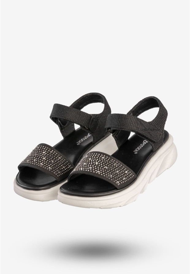 Sandały Damskie Na Platformie Na Rzepy Buty Czarne Potocki 24-03303BK