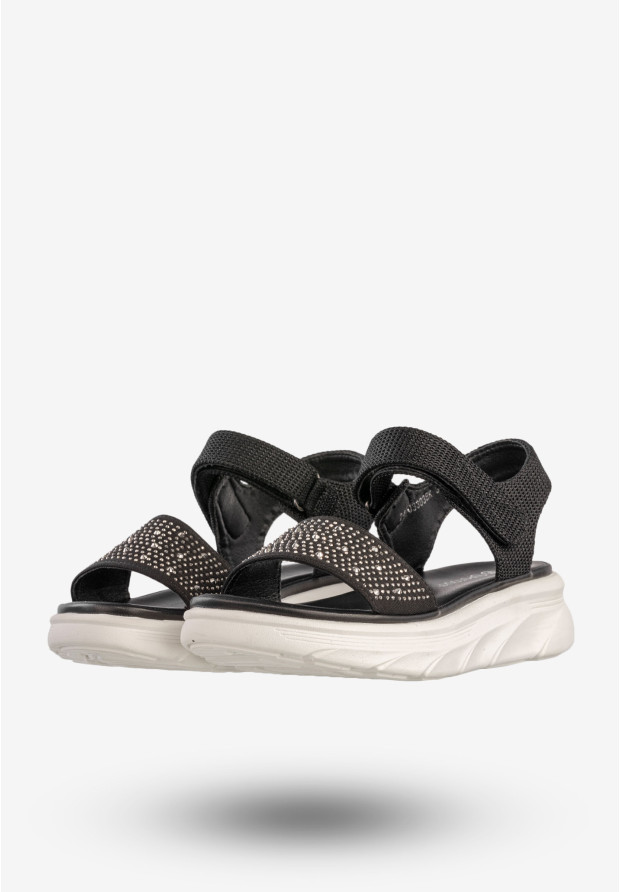 Sandały Damskie Na Platformie Na Rzepy Buty Czarne Potocki 24-03303BK
