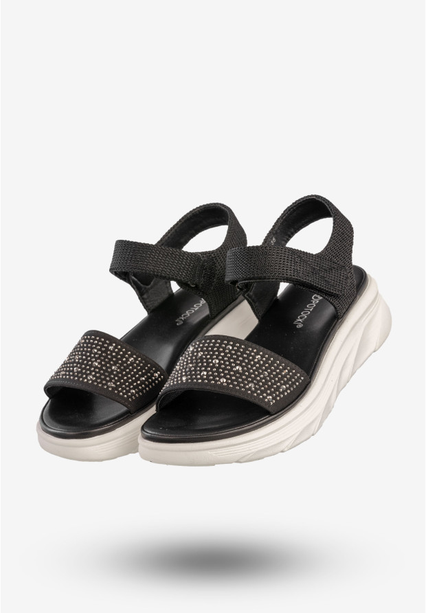 Sandały Damskie Na Platformie Na Rzepy Buty Czarne Potocki 24-03303BK