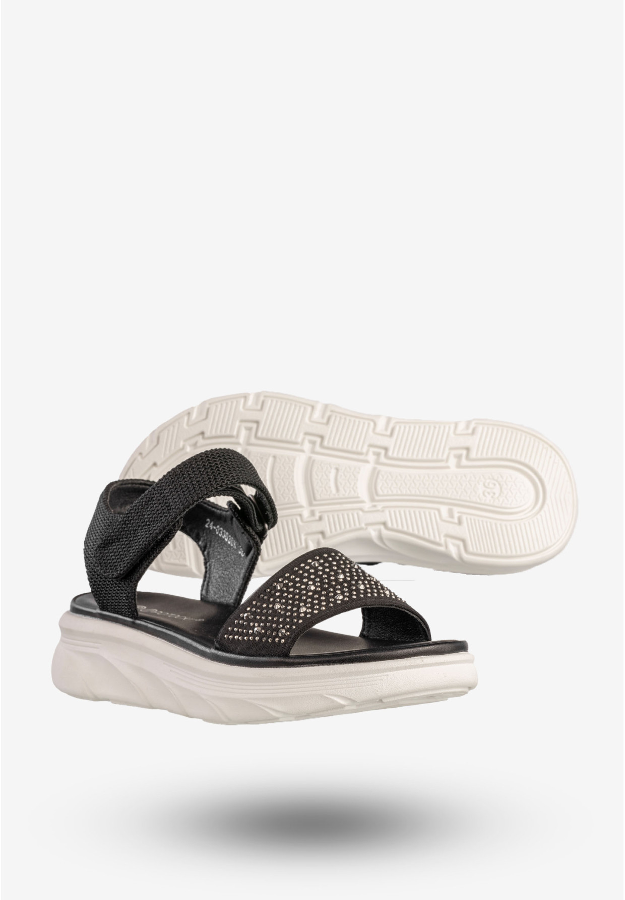 Sandały Damskie Na Platformie Na Rzepy Buty Czarne Potocki 24-03303BK