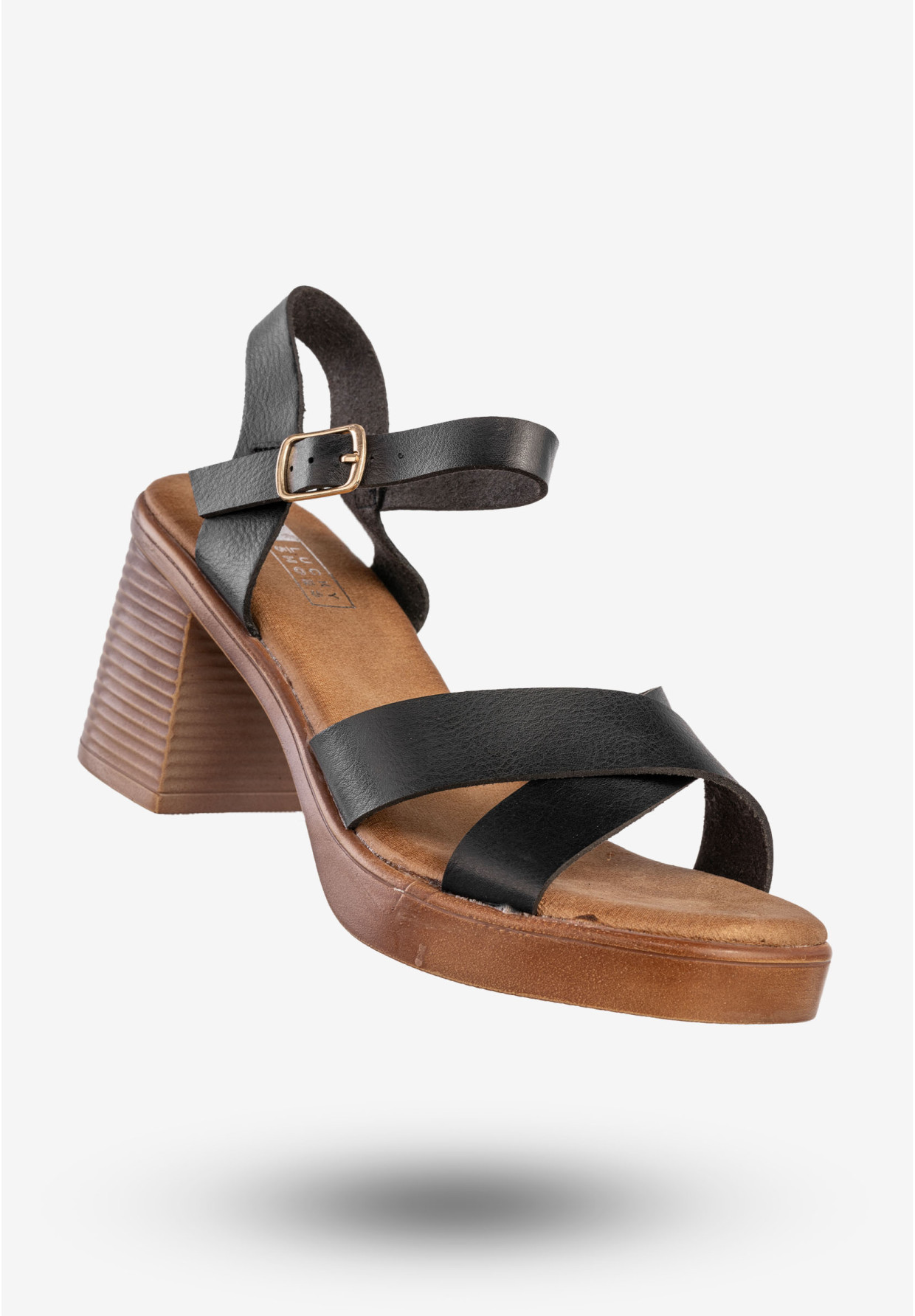 Sandały Damskie Ekoskóra Na Słupku Modne Czarne Lucky Shoes B-3