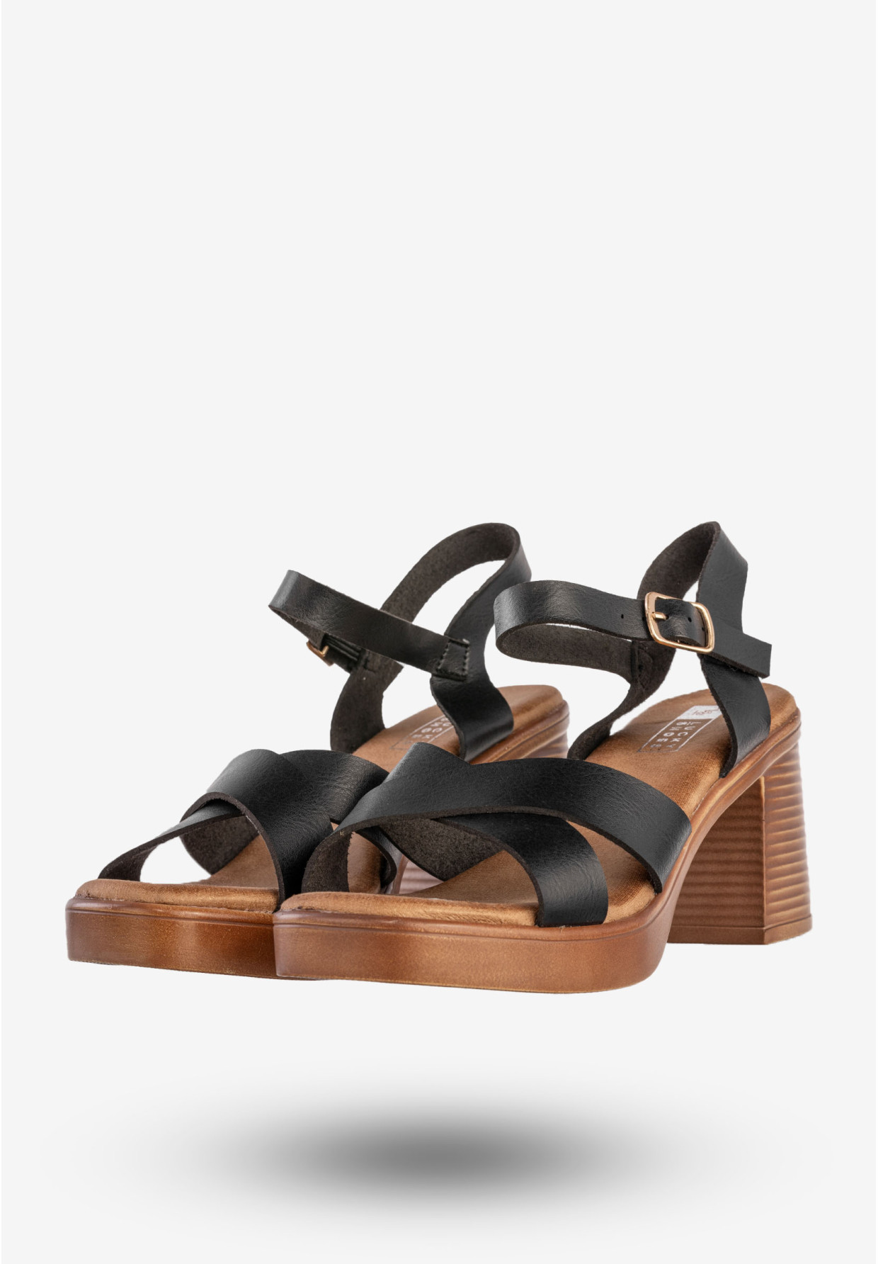 Sandały Damskie Ekoskóra Na Słupku Modne Czarne Lucky Shoes B-3
