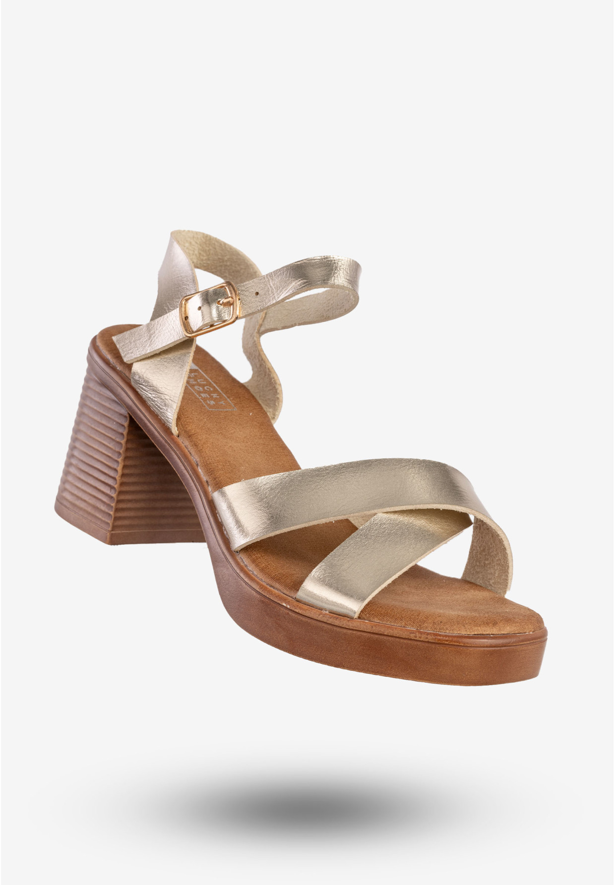 Sandały Damskie Ekoskóra Na Słupku Modne Złote Lucky Shoes B-3