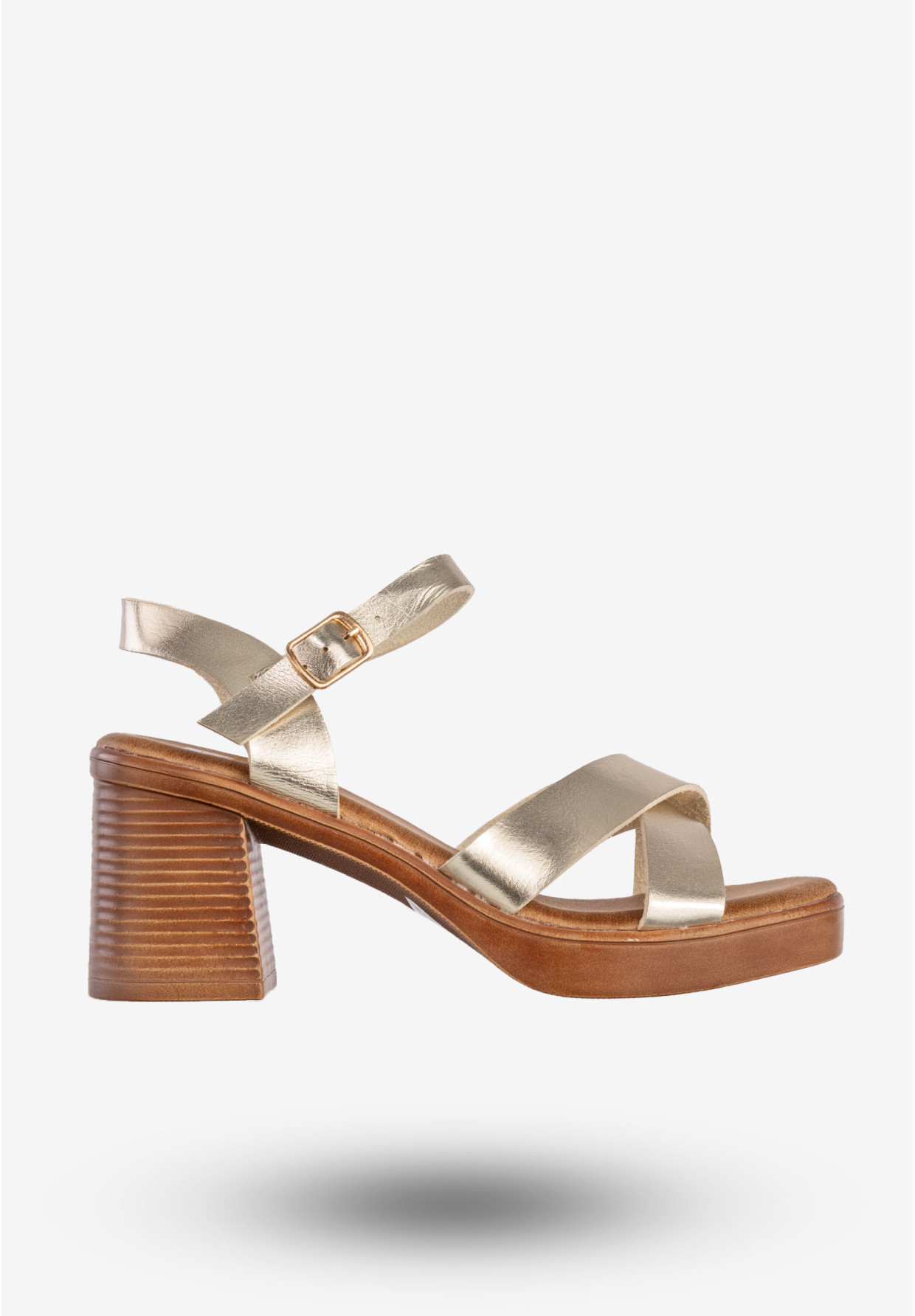 Sandały Damskie Ekoskóra Na Słupku Modne Złote Lucky Shoes B-3