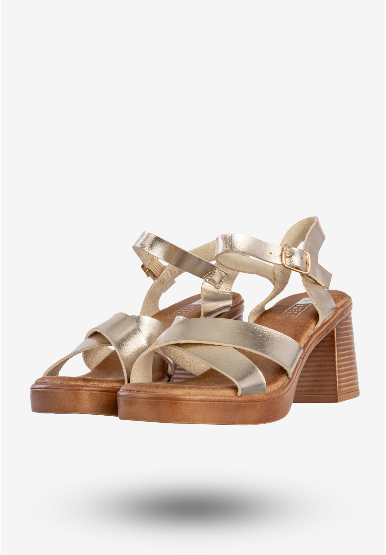 Sandały Damskie Ekoskóra Na Słupku Modne Złote Lucky Shoes B-3