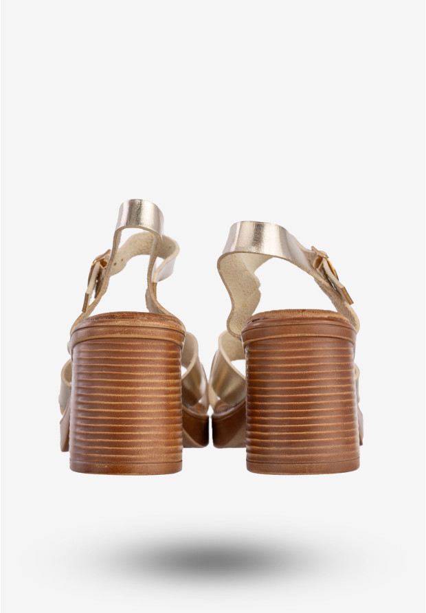 Sandały Damskie Ekoskóra Na Słupku Modne Złote Lucky Shoes B-3
