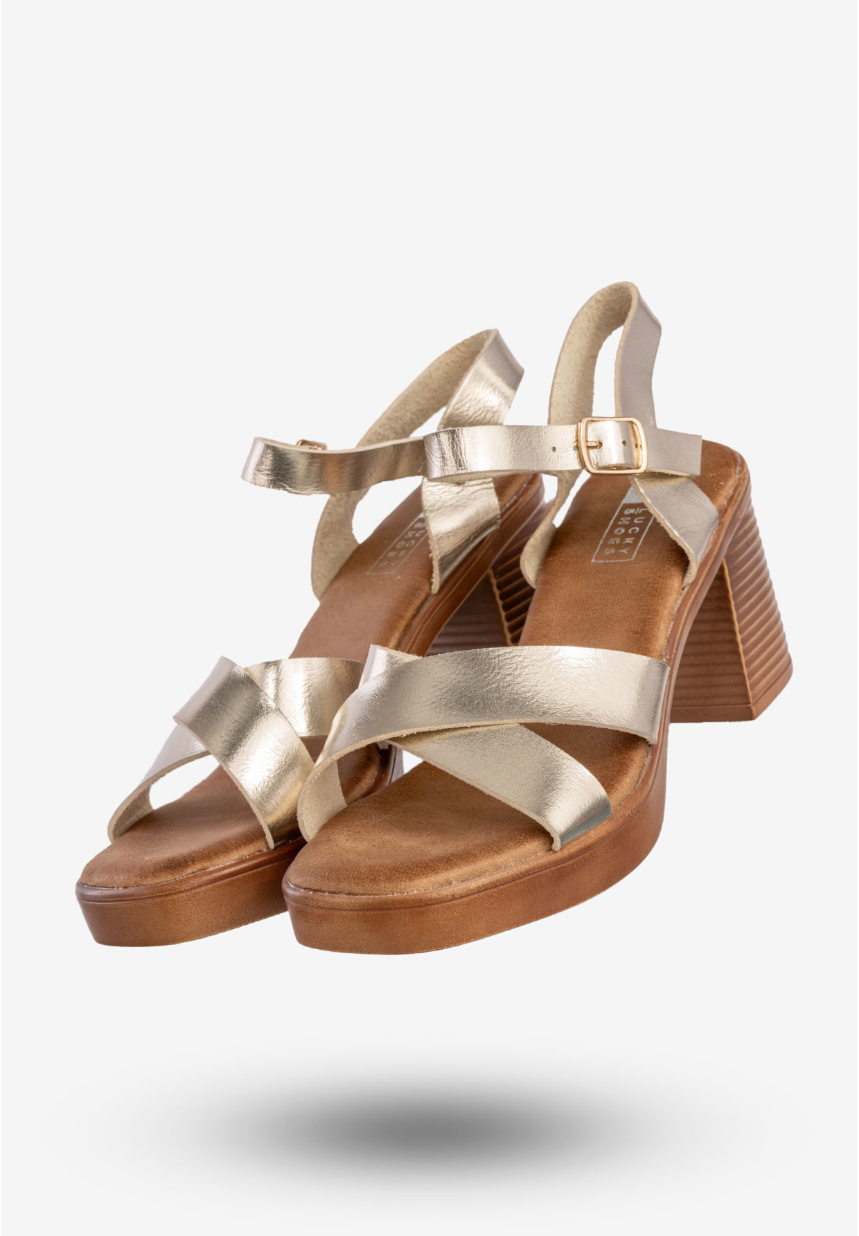 Sandały Damskie Ekoskóra Na Słupku Modne Złote Lucky Shoes B-3