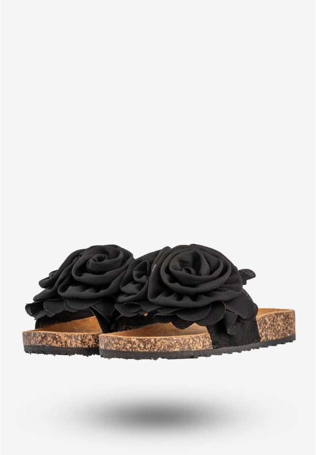 Klapki Damskie Z Kwiatem Buty Na Wiosnę Lato Czarne Ciaodea 2N15C-P1621-01