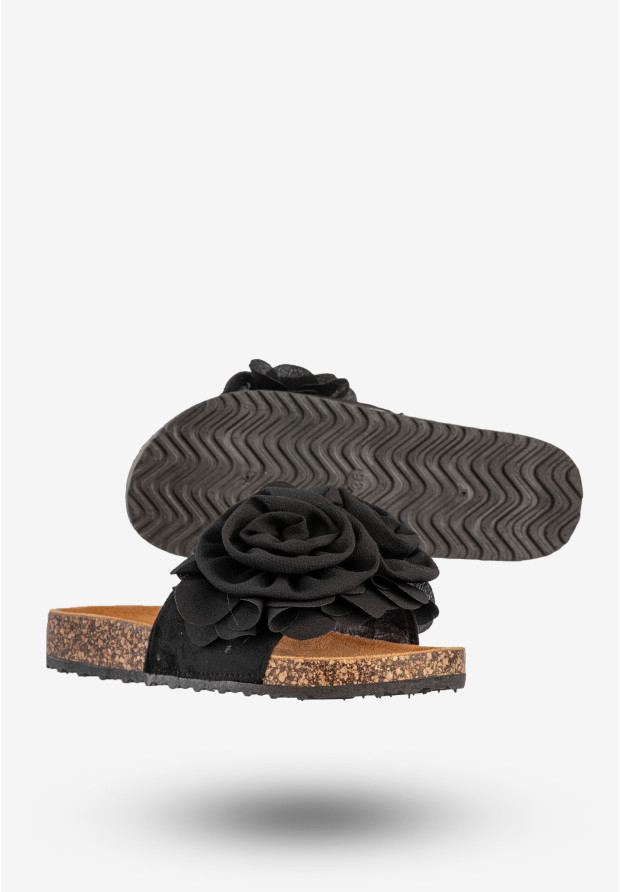 Klapki Damskie Z Kwiatem Buty Na Wiosnę Lato Czarne Ciaodea 2N15C-P1621-01