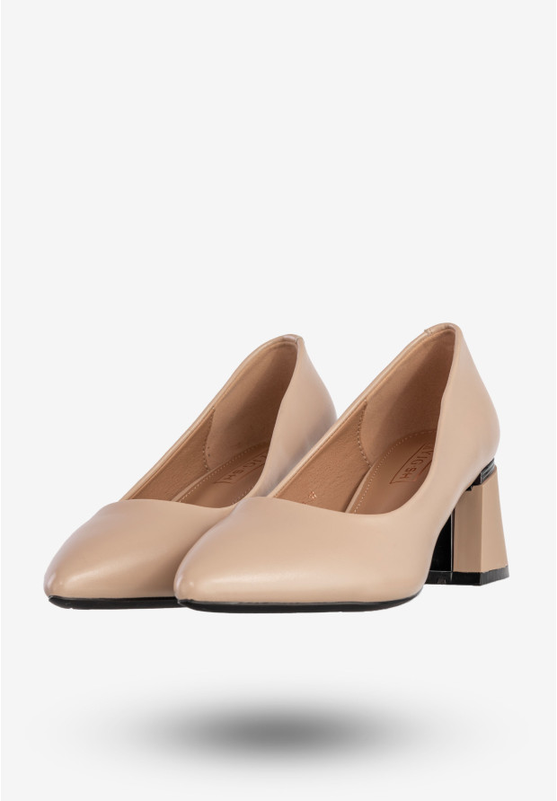 Czółenka Damskie Ekoskóra Eleganckie Buty Na Obcasie Beżowe YJG 2404-2