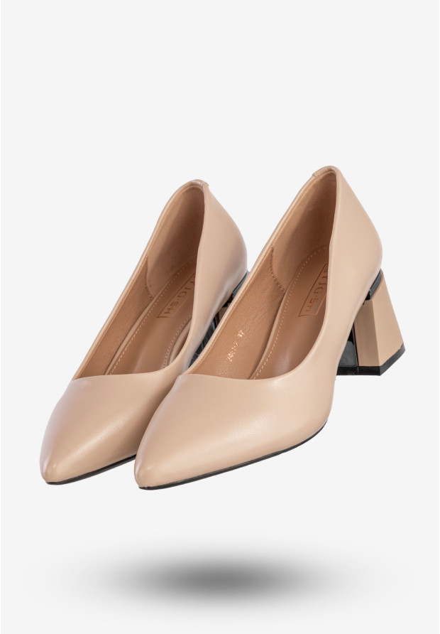 Czółenka Damskie Ekoskóra Eleganckie Buty Na Obcasie Beżowe YJG 2404-2