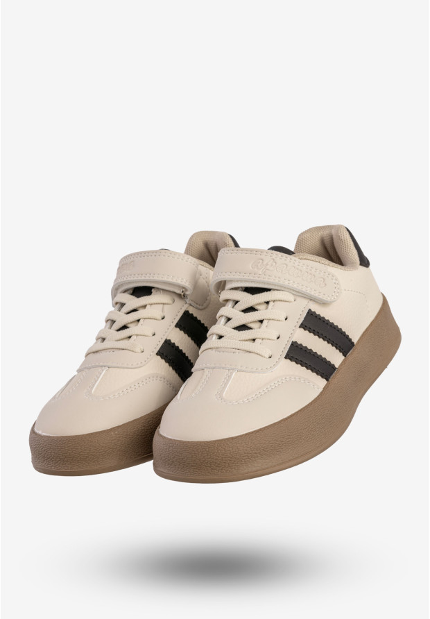 Sneakersy Dziecięce Ekoskóra Buty Sportowe Na Rzepy Beżowe Apawwa N1315R