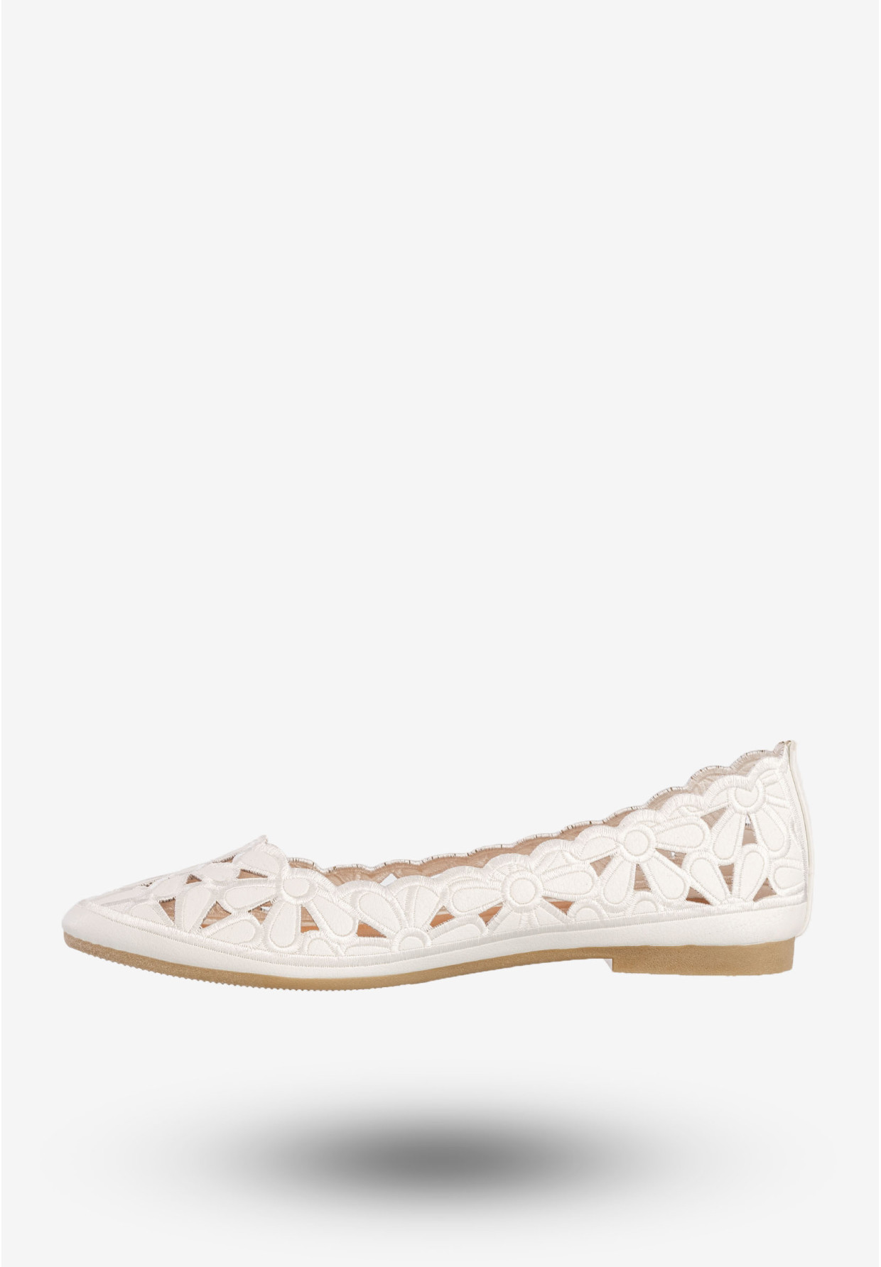 Baleriny Damskie Buty Eleganckie Kwiatowe Białe DD2008-2A