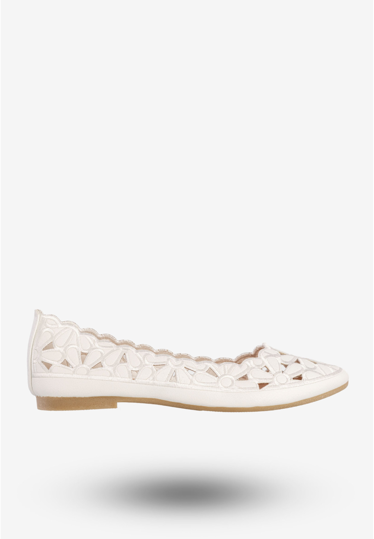Baleriny Damskie Buty Eleganckie Kwiatowe Białe DD2008-2A