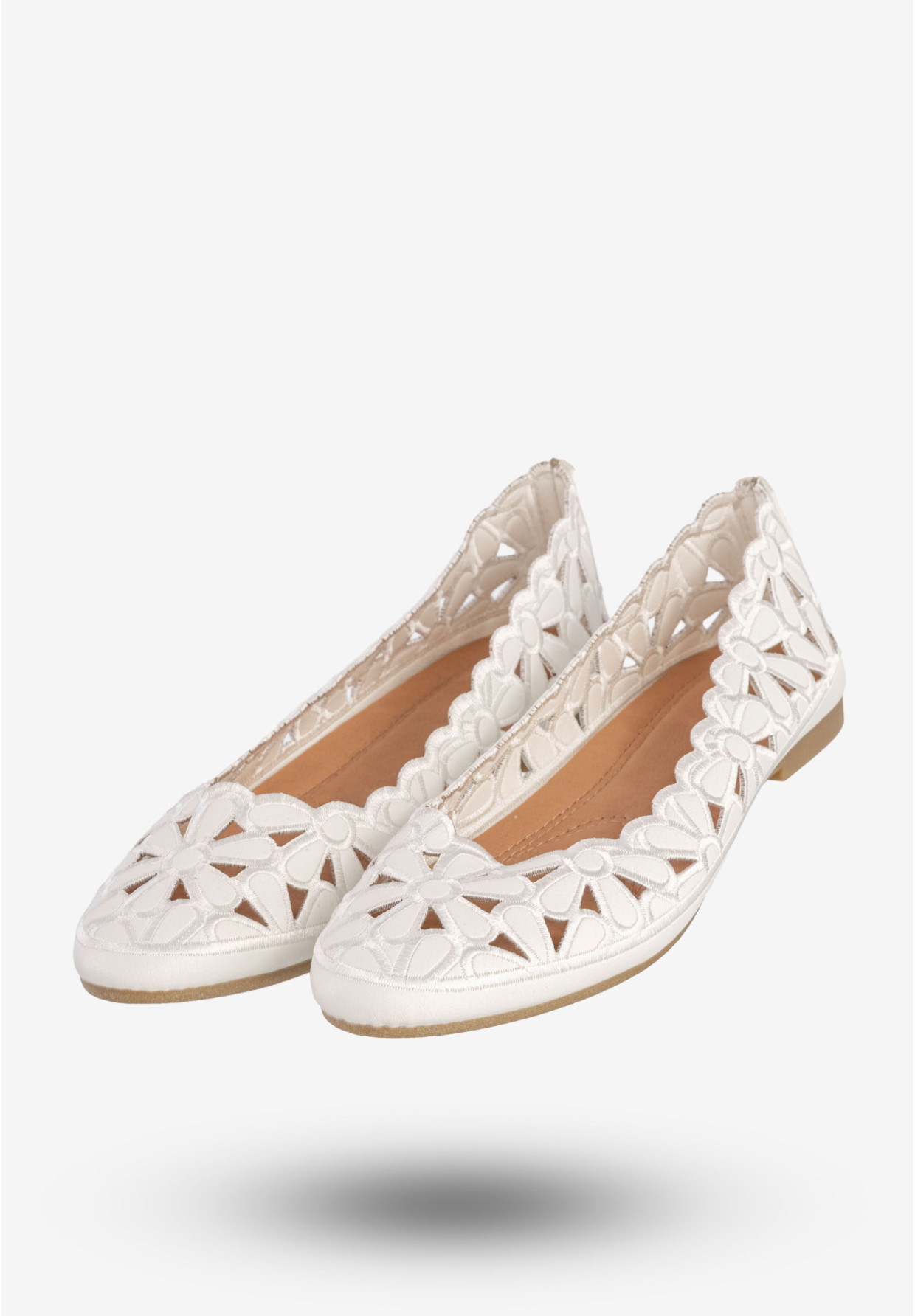Baleriny Damskie Buty Eleganckie Kwiatowe Białe DD2008-2A