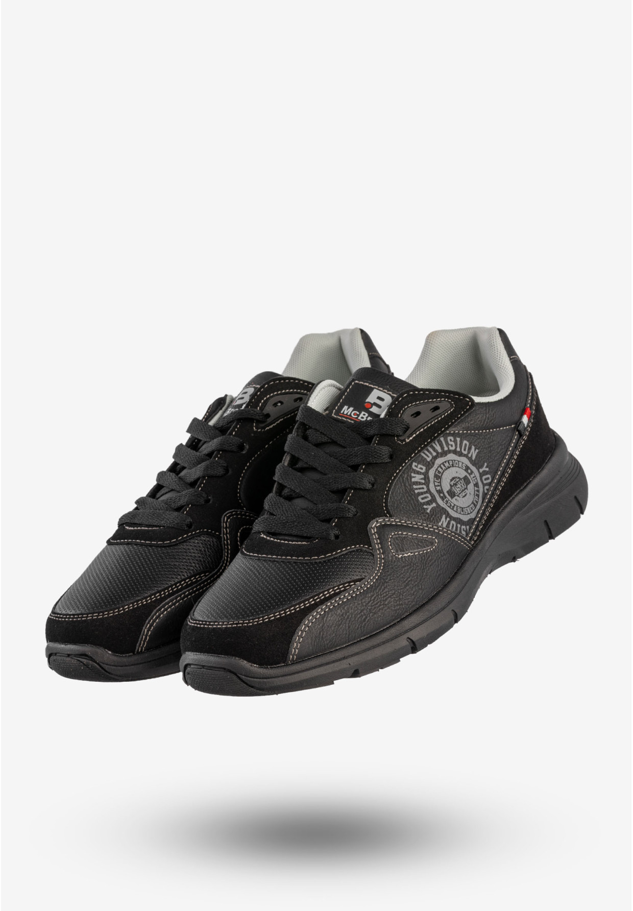 Sneakersy Męskie McBraun Ekoskóra Buty Sportowe Czarne 24MN03-6754