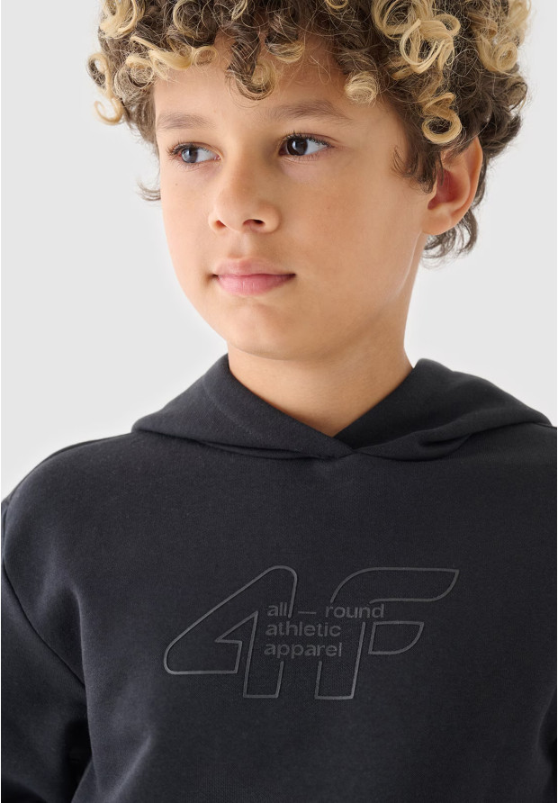 Bluza Chłopięca 4F Z Kapturem Logo Czarna 4FJRAW24TSWSM1828