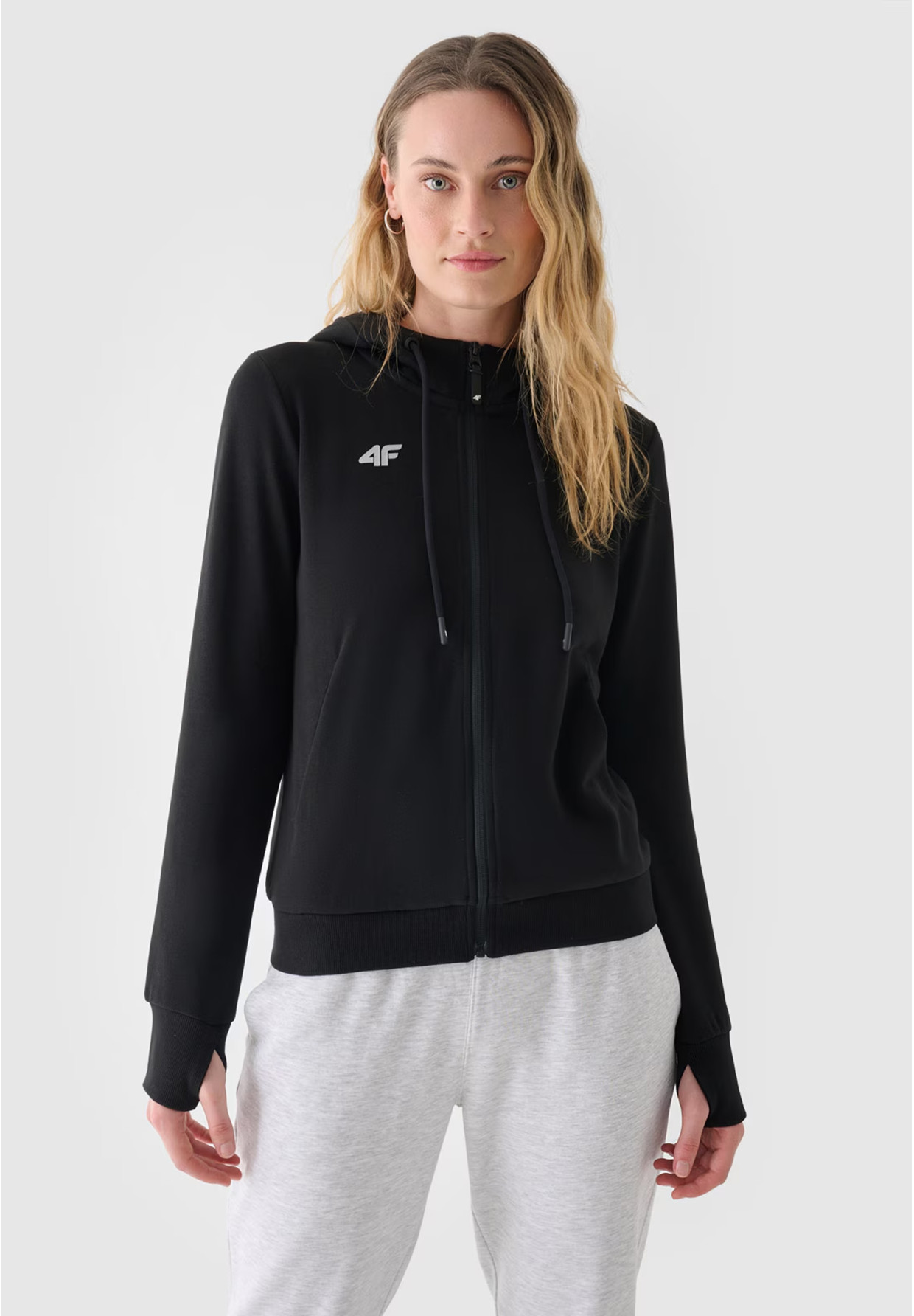 Bluza Dresowa Damska 4F Rozpinana Z Kapturem Czarna 4FSSS23TSWSF1346