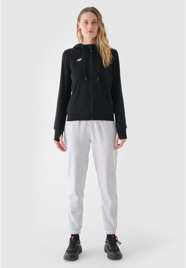 Bluza Dresowa Damska 4F Rozpinana Z Kapturem Czarna 4FSSS23TSWSF1346