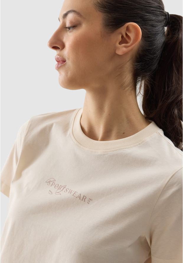 Koszulka Damska 4F T-shirt Z Nadrukiem Beżowy 4FWSS24TTSHF1354