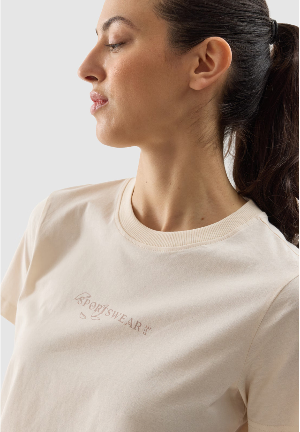Koszulka Damska 4F T-shirt Z Nadrukiem Beżowy 4FWSS24TTSHF1354