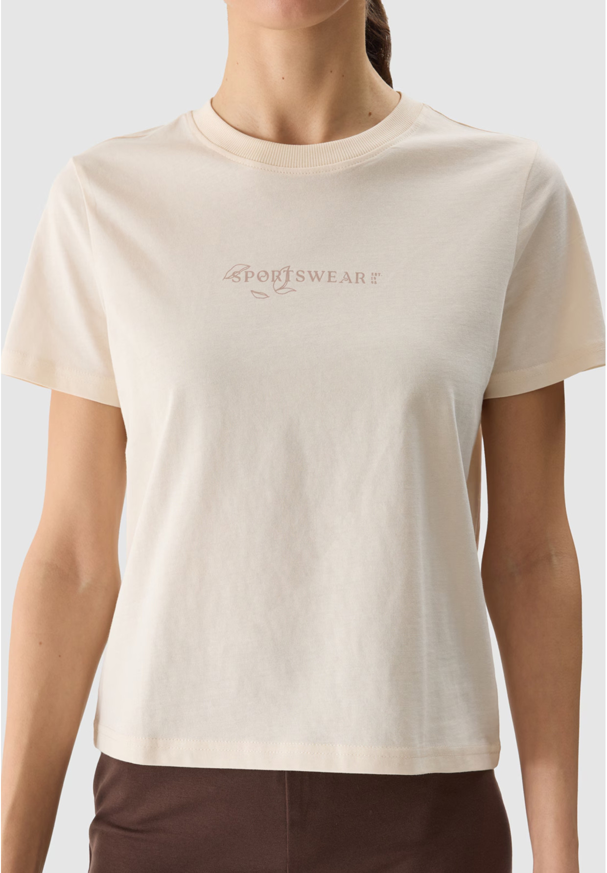 Koszulka Damska 4F T-shirt Z Nadrukiem Beżowy 4FWSS24TTSHF1354