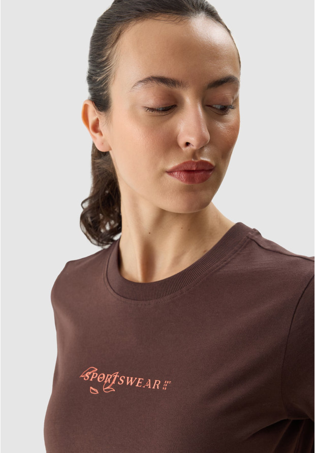 Koszulka Damska 4F T-shirt Z Nadrukiem Brązowy 4FWSS24TTSHF1354