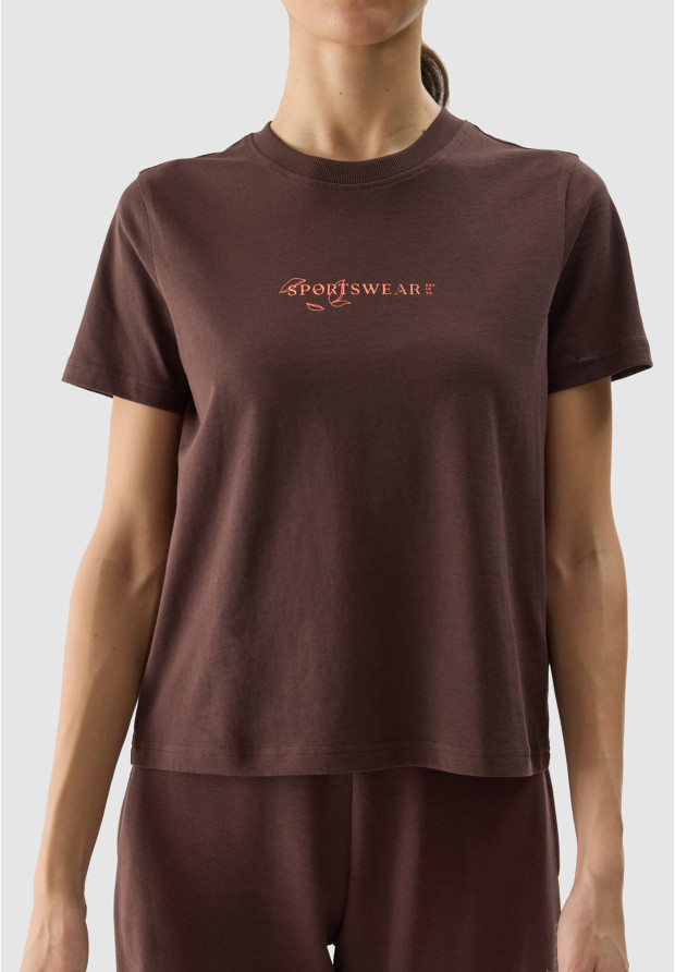 Koszulka Damska 4F T-shirt Z Nadrukiem Brązowy 4FWSS24TTSHF1354