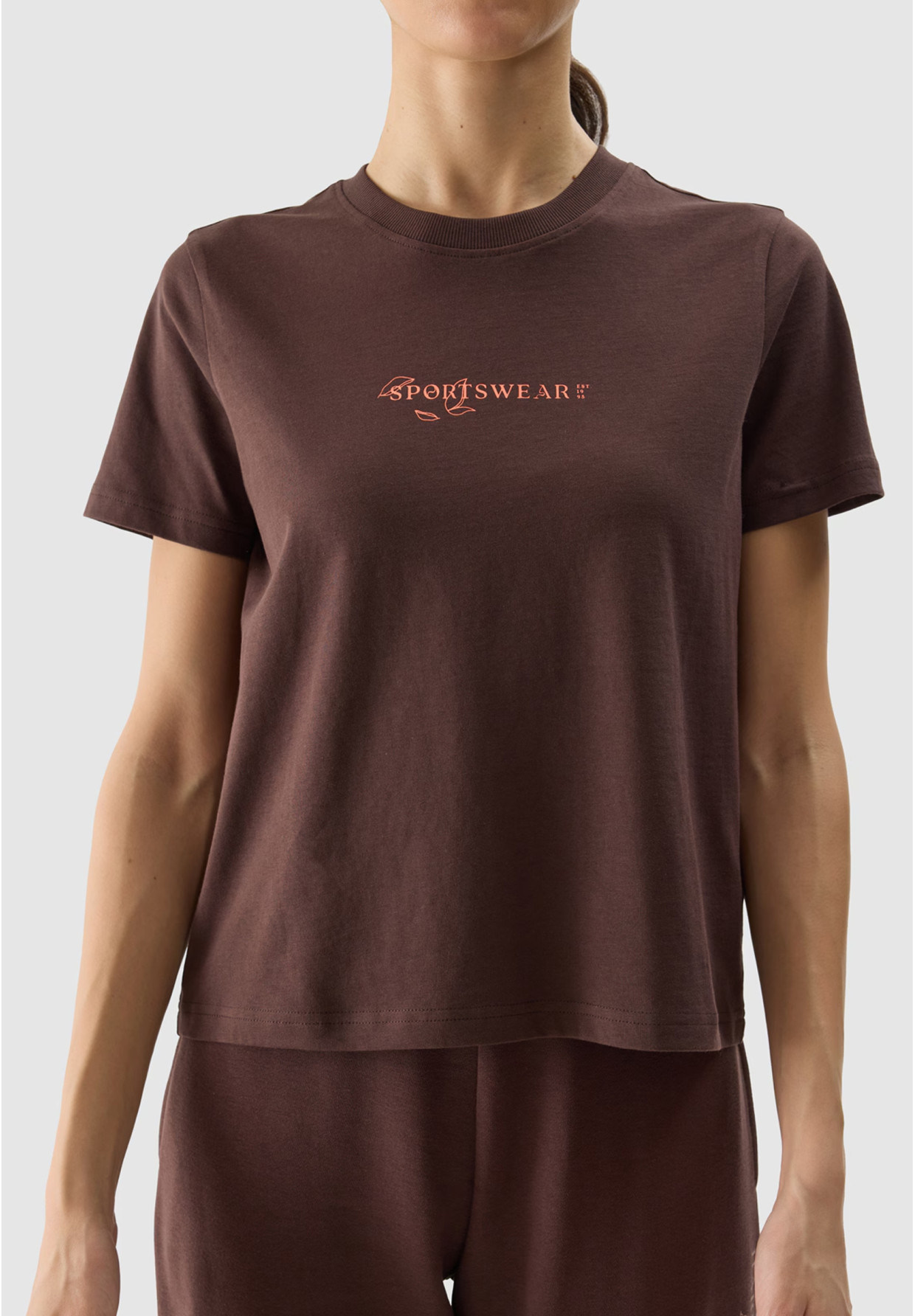 Koszulka Damska 4F T-shirt Z Nadrukiem Brązowy 4FWSS24TTSHF1354