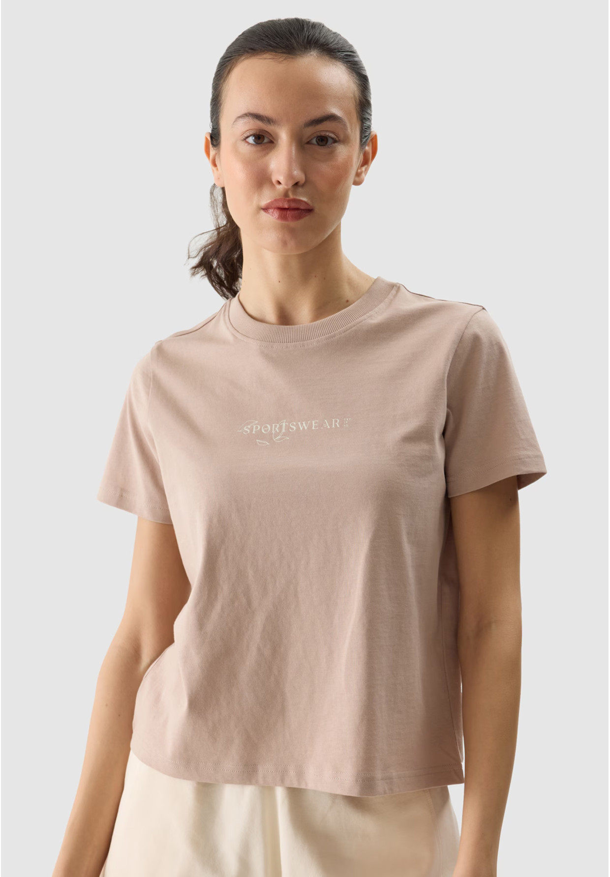 Koszulka Damska 4F T-shirt Z Nadrukiem Beżowy 4FWSS24TTSHF1354