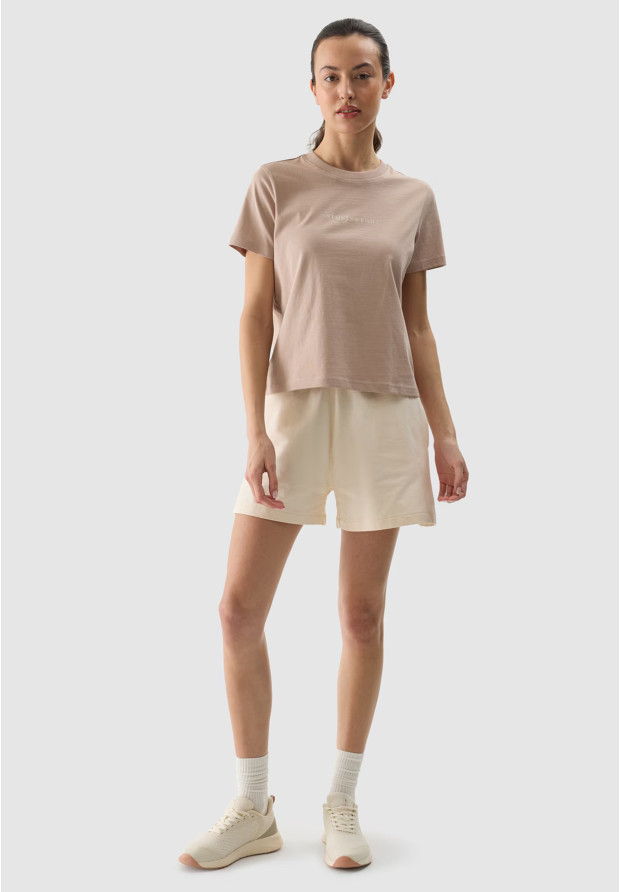 Koszulka Damska 4F T-shirt Z Nadrukiem Beżowy 4FWSS24TTSHF1354