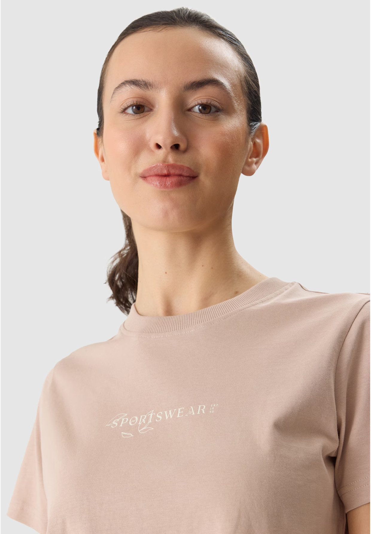 Koszulka Damska 4F T-shirt Z Nadrukiem Beżowy 4FWSS24TTSHF1354